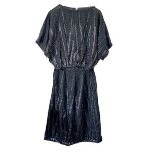 Victor Costa Metallic Top & Skirt Cocktail Dress Black 80s Vintage 12 Medium